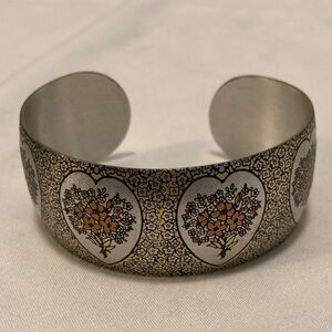Reed & Barton Damascene Vintage Bracelet Cuff Floral Heart Motif